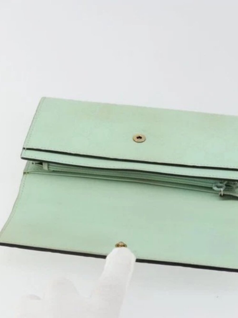 GUCCI GG Canvas Guccissima Long Wallet Leather Green Gold 548055 Auth bs35079A - Picture 14 of 16